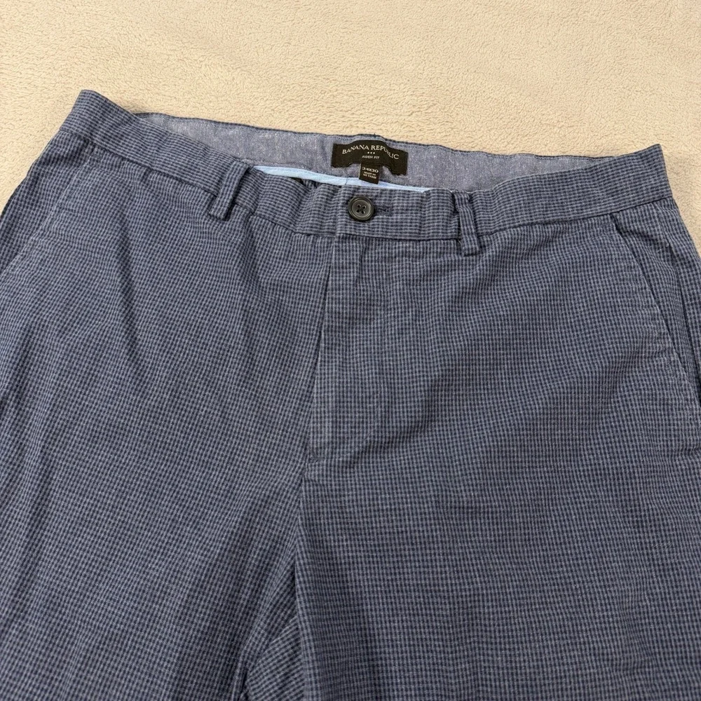 Banana Republic Aiden Fit Pants Mens 34x30 Blue Houndstooth Cotton Chinos Slacks